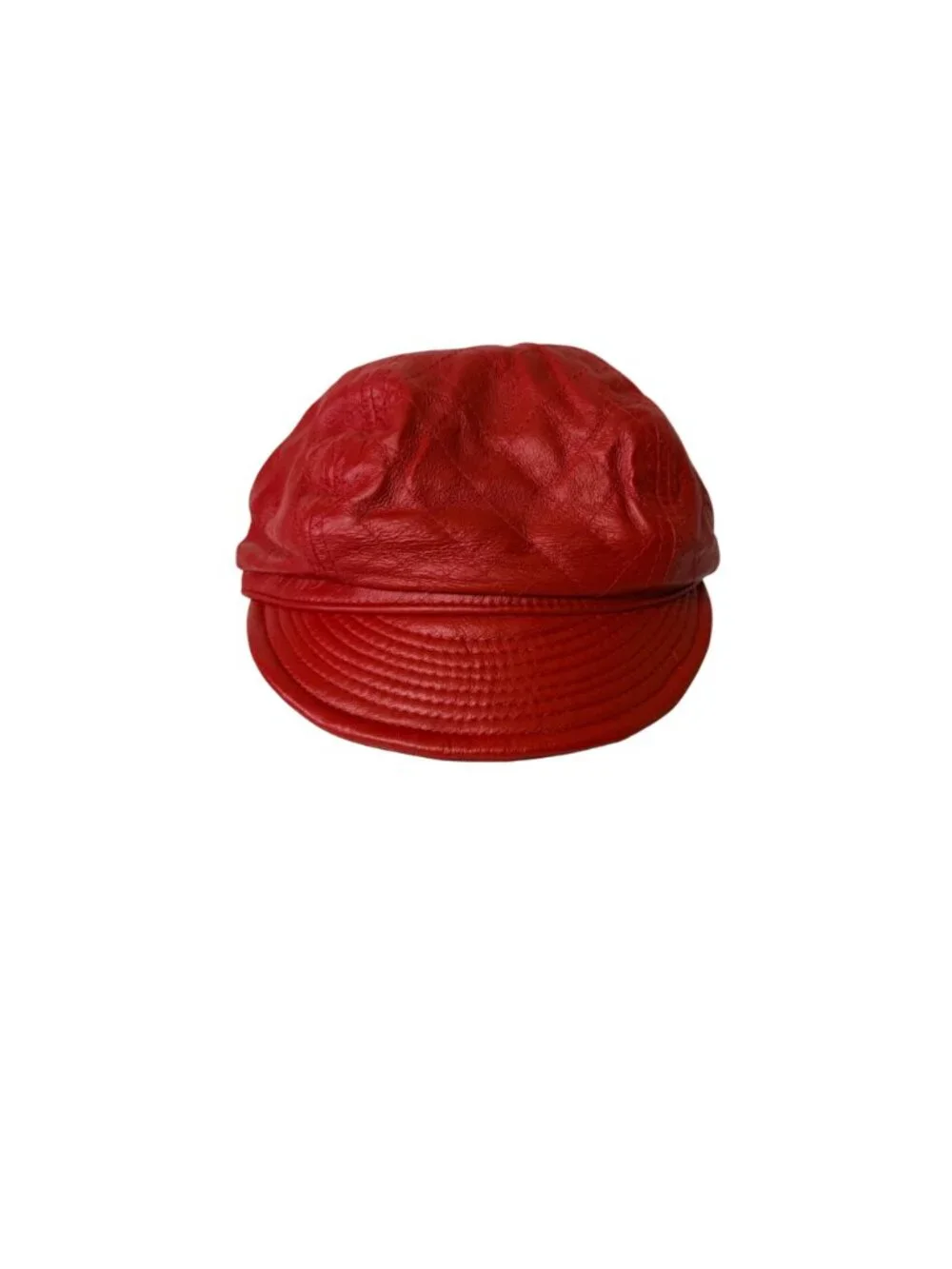 Wilsons Leather Red Moto Hat VTG Quilted Newsboy Cabbie Cap Bold Y2K Baker Boy